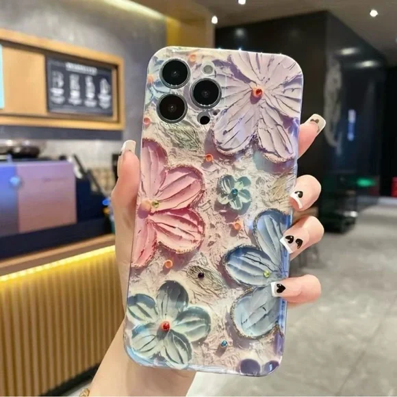 🌸 New! Vintage Dimensional Floral Phone Case w Rhinestones - iPhone 14 Pro Max - Picture 1 of 4